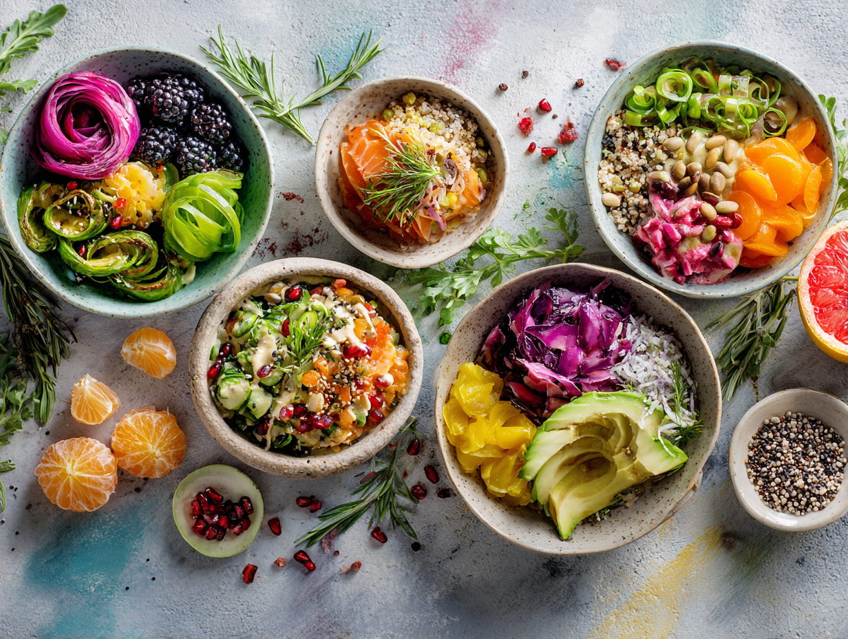 Színes, egészséges ételek tányéron